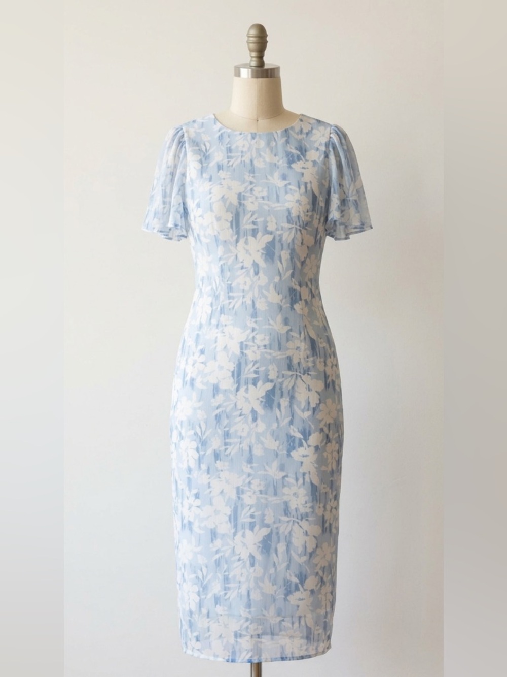 Light Blue Floral Sheath Dress - Women's Elegant Summer Dress